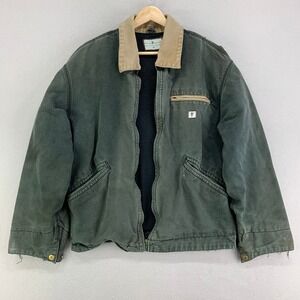 VTG Canvas Chore Coat Mens Medium Green Faded Detroit Style Distressed Workwear